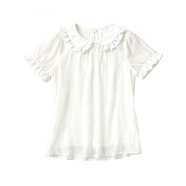 White Ruffled Peter Pan Collar Short Sleeve Blouse