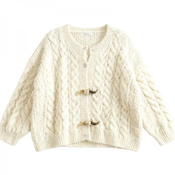 Cream Chunky Cable Knit Toggle-Button Oversized Cardigan