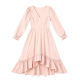 Light Pink V-Neck Long Sleeve Ruffled Midi Dress