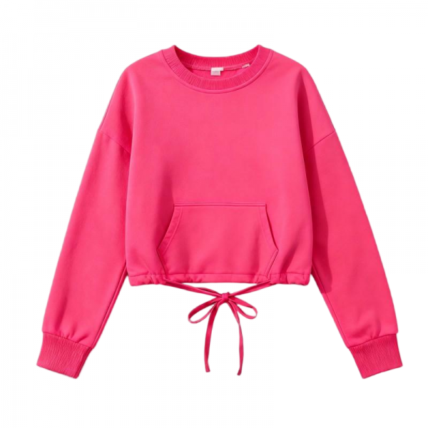 Hot Pink Cropped Crew Neck Sweatshirt with Back Tie Detail
