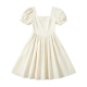 Cream Square Neck Puff Sleeve Fit & Flare Mini Dress