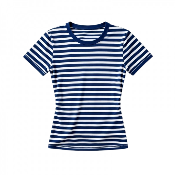 Navy & White Striped Fitted Round Neck Short Sleeve Tee