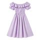 Lavender Off-Shoulder Ruffled Smocked Waist Midi Dress