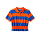 Orange & Blue Striped Cropped Polo Top with Smocked Hem