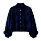 Navy Blue Turtleneck Diamond Knit Button-Front Cardigan