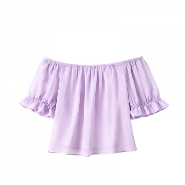 Lavender Off-Shoulder Ruffled Short Sleeve Blouse